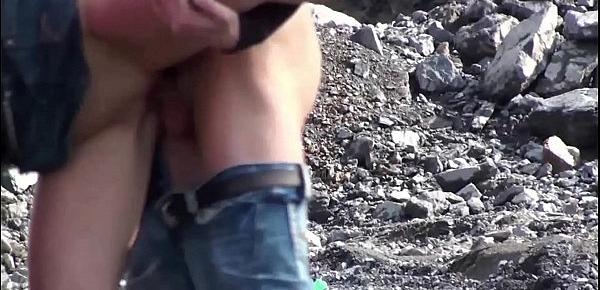  Petite blonde hottie fucked public sex threesome by 2 guys at construction site